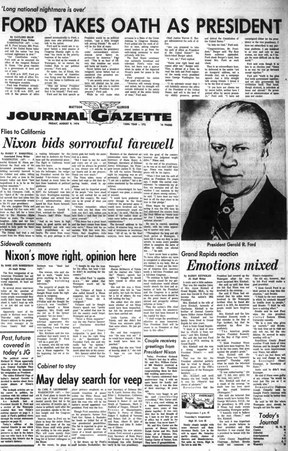 August 09, 1974 - Nixon resigns